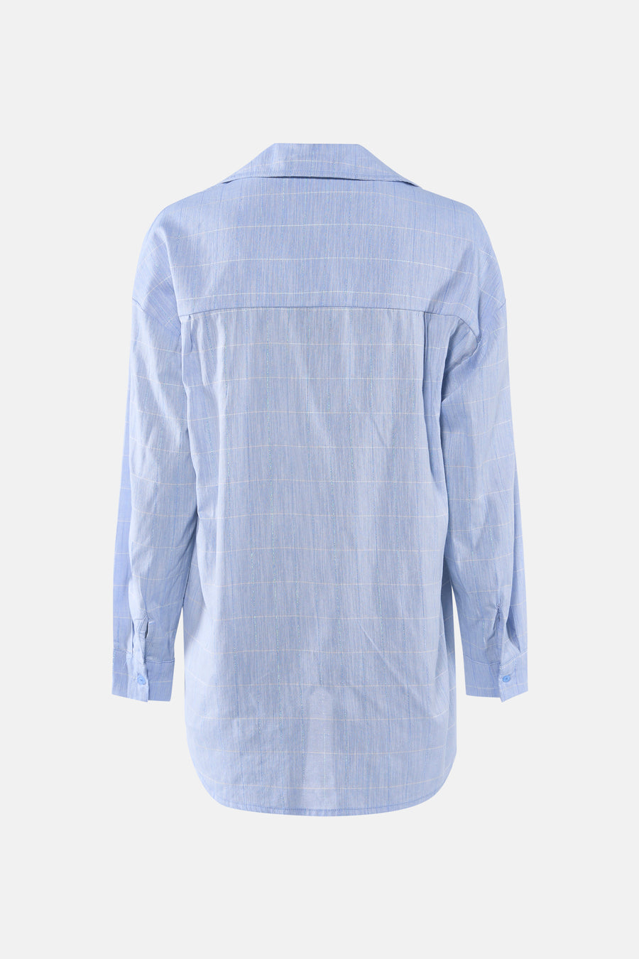 Blauw hemd met lange mouwen van PULZ, geruit patroon en knoopsluiting.