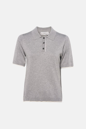 Pull gris à col rond de PULZ, avec manches courtes et fermeture à boutons.