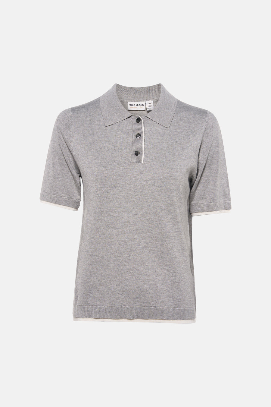 Pull gris à col rond de PULZ, avec manches courtes et fermeture à boutons.