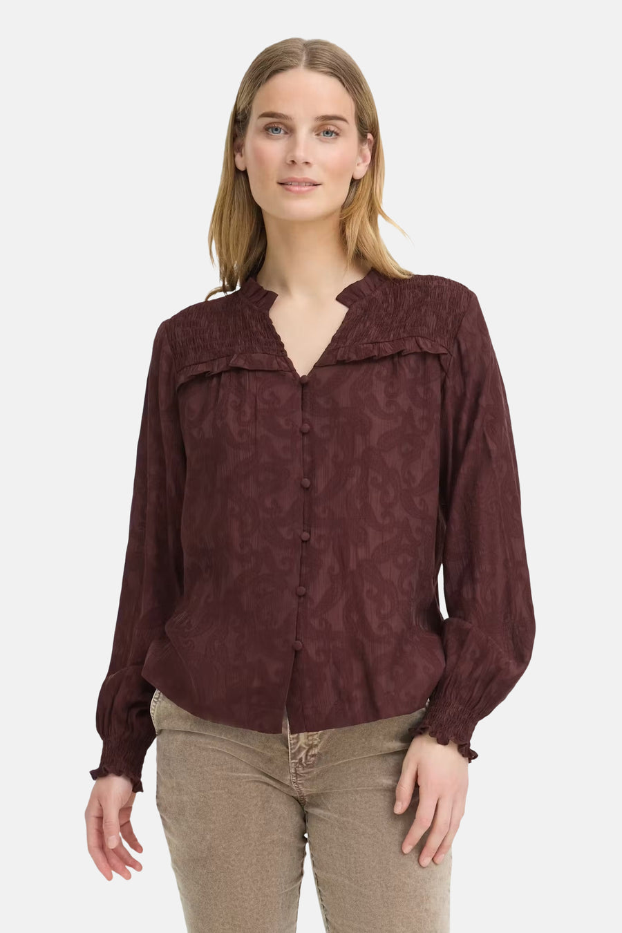 Blouse met lange mouwen - bruin