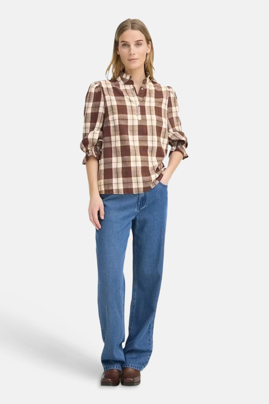 Blouse met 3/4 mouw - bruin