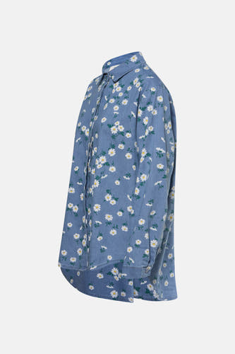 Chemise bleue à longues manches de Terra di Siena, avec un joyeux motif floral.