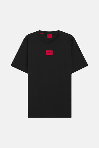 Zwart T-shirt met korte mouwen van HUGO, met rode merklogo-details op borst en nek.