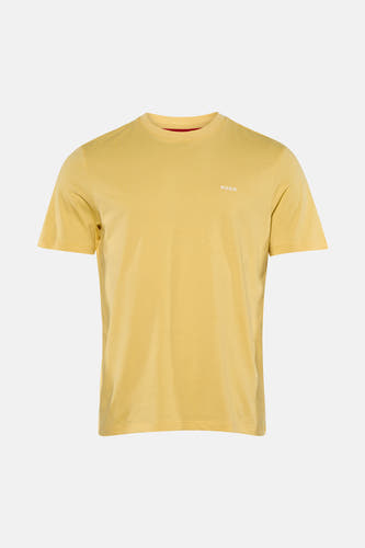 T-shirt jaune à manches courtes de HUGO, avec une fine texture verticale, un logo blanc en relief sur la poitrine et un col rond.