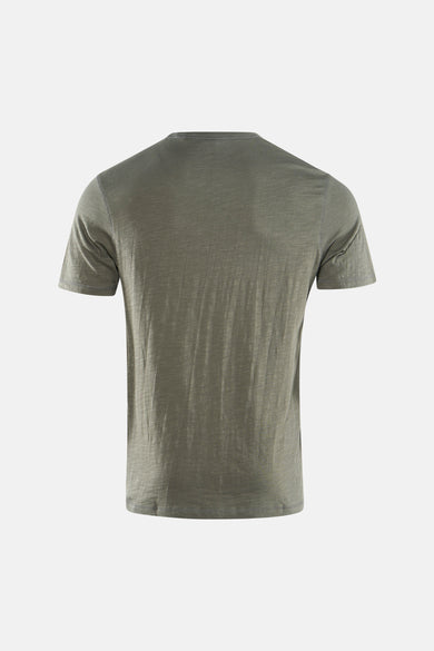 T-shirt à manches courtes kaki de HUGO BOSS ORANGE, vu de dos, avec une texture subtile.