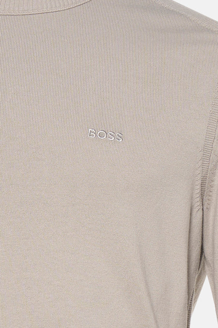 Grijze trui met ronde hals van HUGO BOSS ORANGE, met fijne ribstructuur en geborduurd logo.