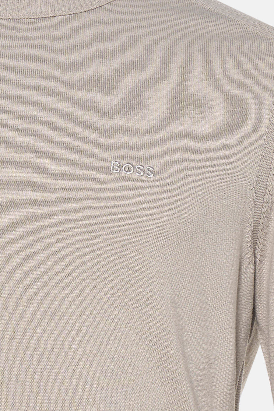 Pull gris à col rond de HUGO BOSS ORANGE, avec une fine structure côtelée et un logo brodé.