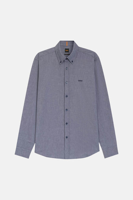 Blauw hemd van HUGO BOSS ORANGE met lange mouwen, button-down kraag en geborduurd BOSS-logo.