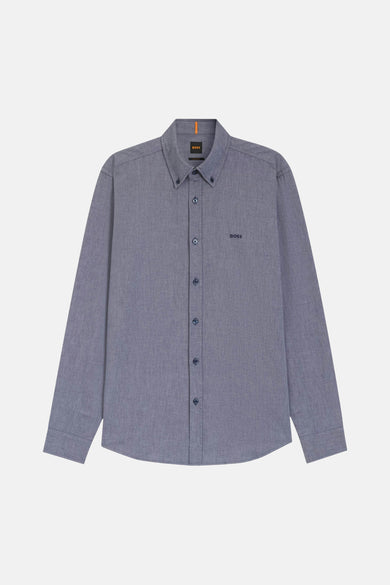 Blauw hemd van HUGO BOSS ORANGE met lange mouwen, button-down kraag en geborduurd BOSS-logo.