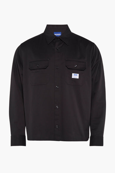 Zwart overhemd met lange mouwen van HUGO BLUE, met twee borstzakken en een regular fit.