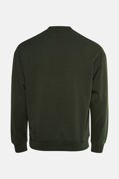 Groene sweater met ronde hals van HUGO, achterkant getoond, met ribgebreide boorden en lange mouwen.