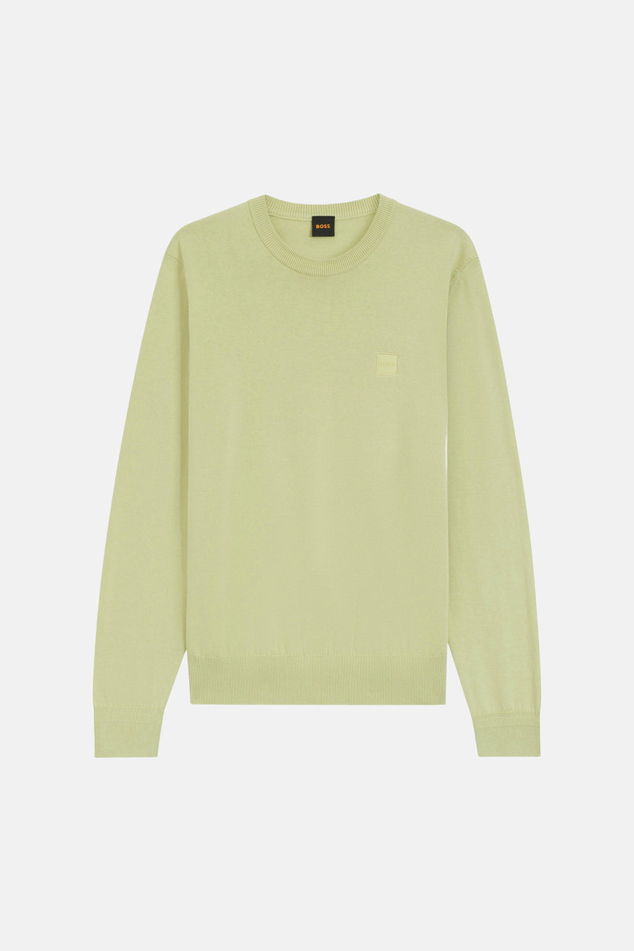 Pull beige à col rond de HUGO BOSS ORANGE, avec des bords côtelés et un logo discret sur la poitrine.