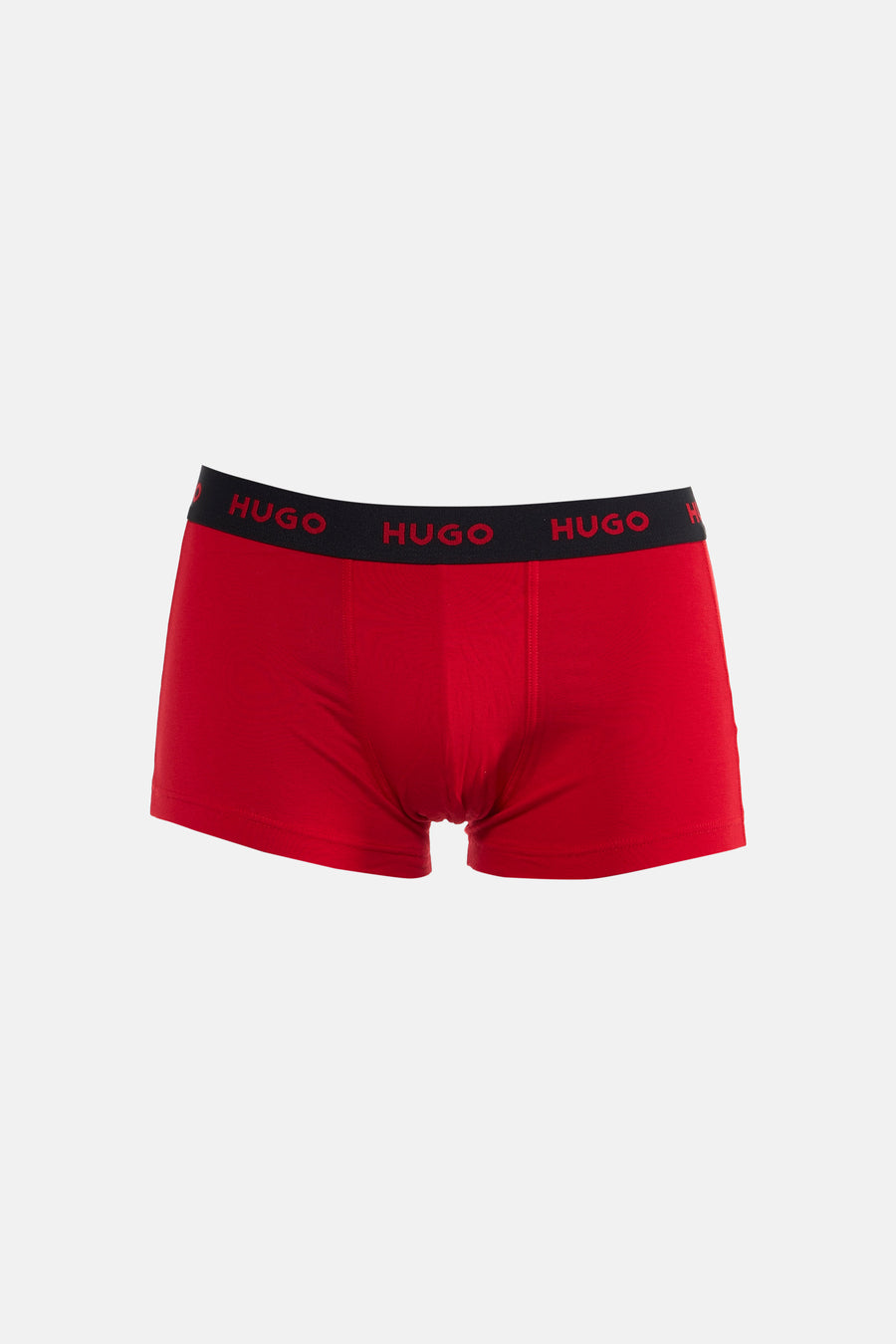 Rode boxershort van HUGO, met een zwarte tailleband met rode logo's.