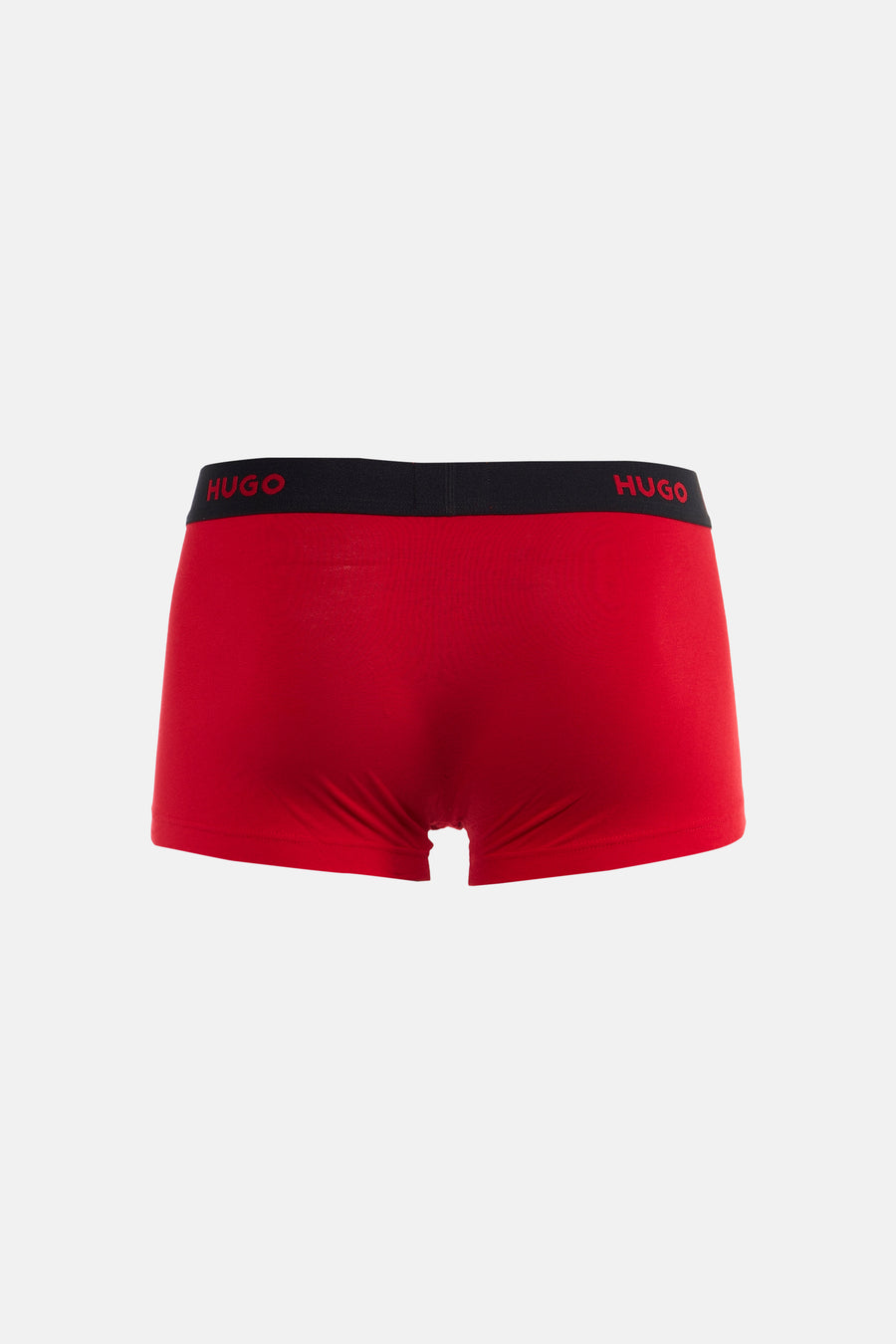 Rode boxershort van HUGO, met zwarte tailleband en rood logo.