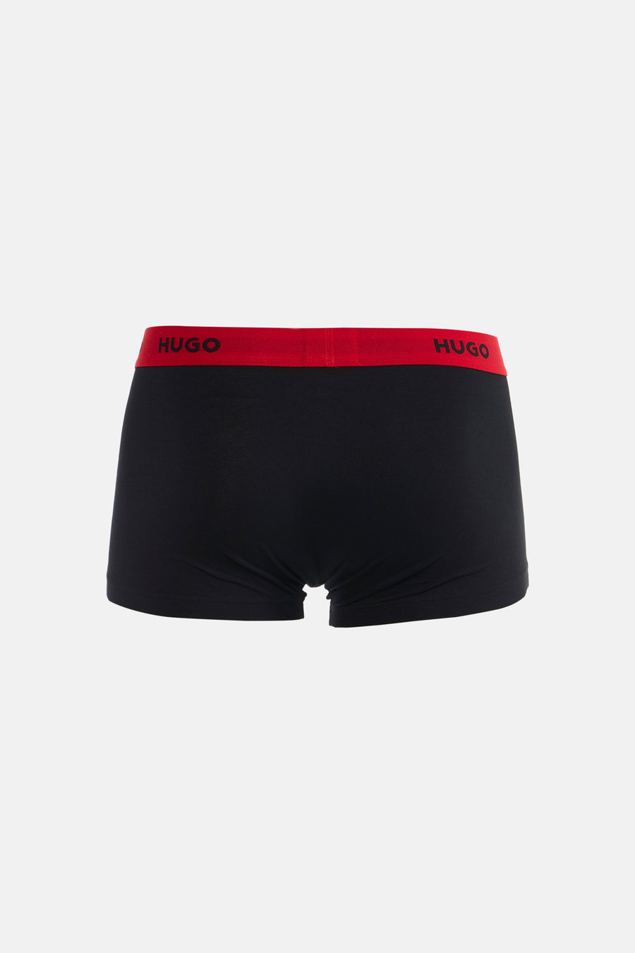 Zwarte boxershort van HUGO met een rode band met logo.
