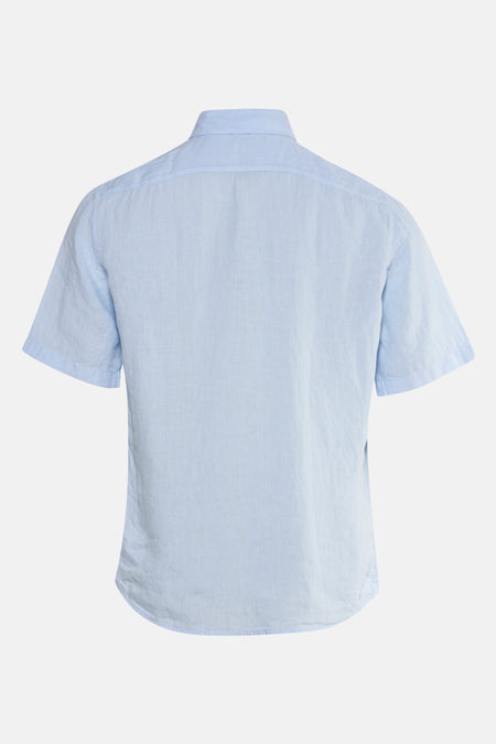 Chemise à manches courtes bleu clair de HUGO BOSS ORANGE, vue arrière, tissu léger, motif rayé, coupe décontractée