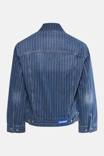 Jean en denim de HUGO BLUE avec motif à rayures de craie, visible depuis l'arrière.