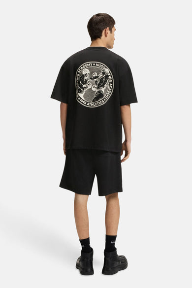 Zwart T-shirt met korte mouwen van HUGO, met witte print op de rug en verder een casual model.
