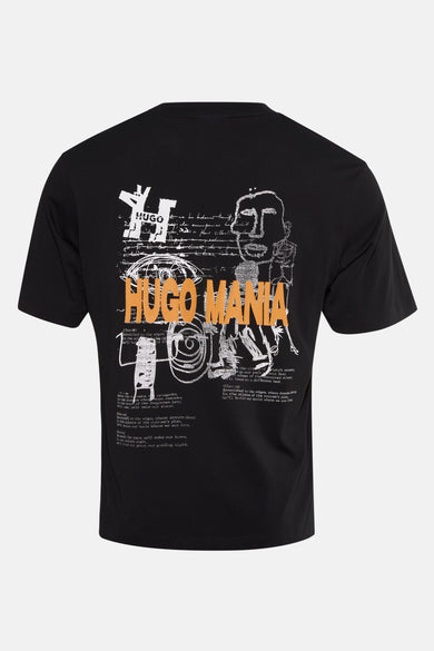 T-shirt noir à manches courtes de HUGO BLUE, avec une impression graphique sur le dos.