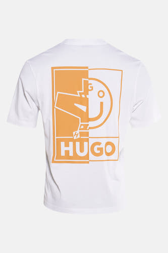 Wit T-shirt met korte mouwen van HUGO BLUE, met een grafische print op de rug.
