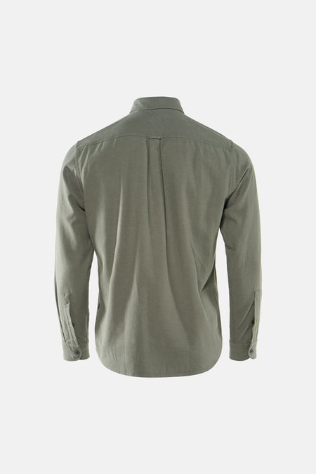 Grijs overhemd met lange mouwen van HUGO BOSS ORANGE, gezien van achteren, met plooien en manchetten met knopen.
