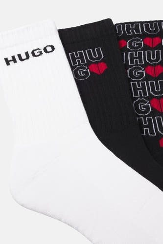 Meerkleurige sokken (multipack) van HUGO met contrasterende logo en een dessin met hartjes.