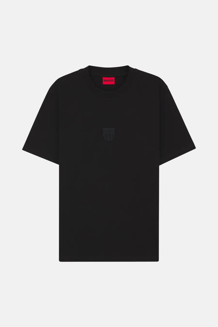 Zwart T-shirt met korte mouwen van HUGO, met een discreet logo-embleem op de borst.