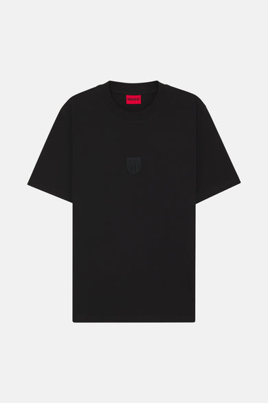 Zwart T-shirt met korte mouwen van HUGO, met een discreet logo-embleem op de borst.