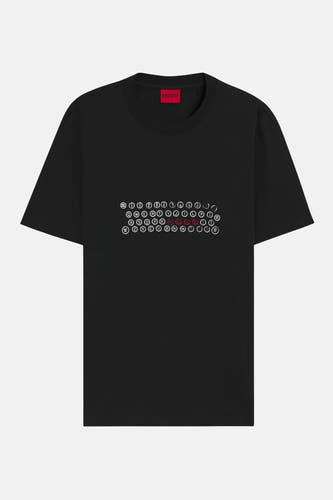 T-shirt à manches courtes noir de HUGO, avec un imprimé inspiré d'un clavier sur le devant.