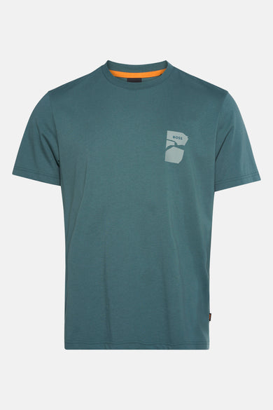 Groen T-shirt met korte mouwen van HUGO BOSS ORANGE, met een grafische print op de borst.
