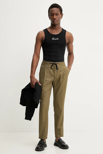 Pantalon vert HUGO, avec taille à cordon de serrage et jambes droites.