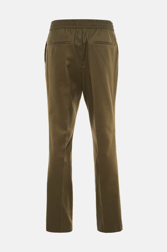 Pantalon vert HUGO, vu de dos, avec une taille élastique et des jambes droites.