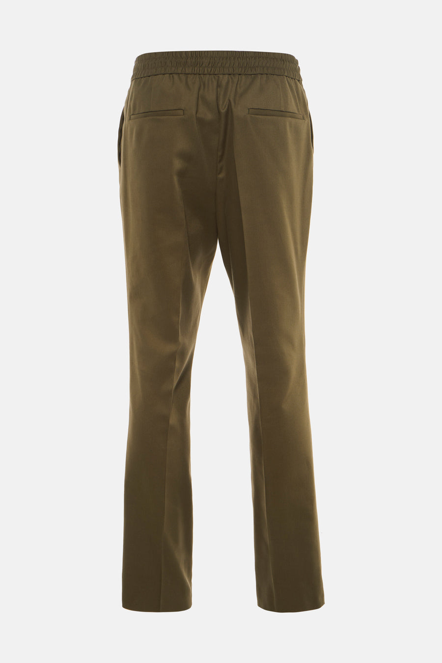 Pantalon vert HUGO, vu de dos, avec une taille élastique et des jambes droites.