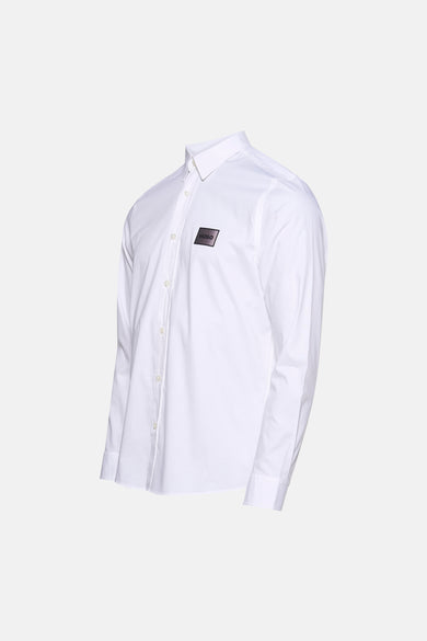 Wit overhemd met lange mouwen van HUGO, met een logo patch op de borst.
