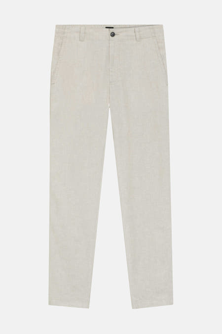 Beige chino van structuurstof van HUGO BOSS ORANGE met knoopsluiting, riemlussen en schuine steekzakken.