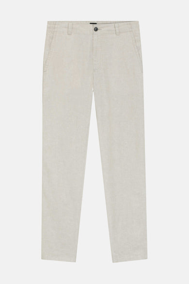 Beige chino van structuurstof van HUGO BOSS ORANGE met knoopsluiting, riemlussen en schuine steekzakken.