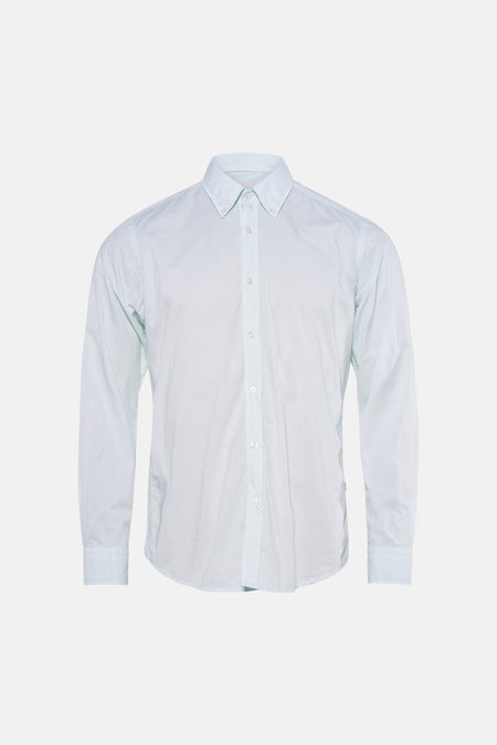 Turquoise hemd van HUGO BOSS ORANGE met lange mouwen, button-down kraag en subtiel patroon.