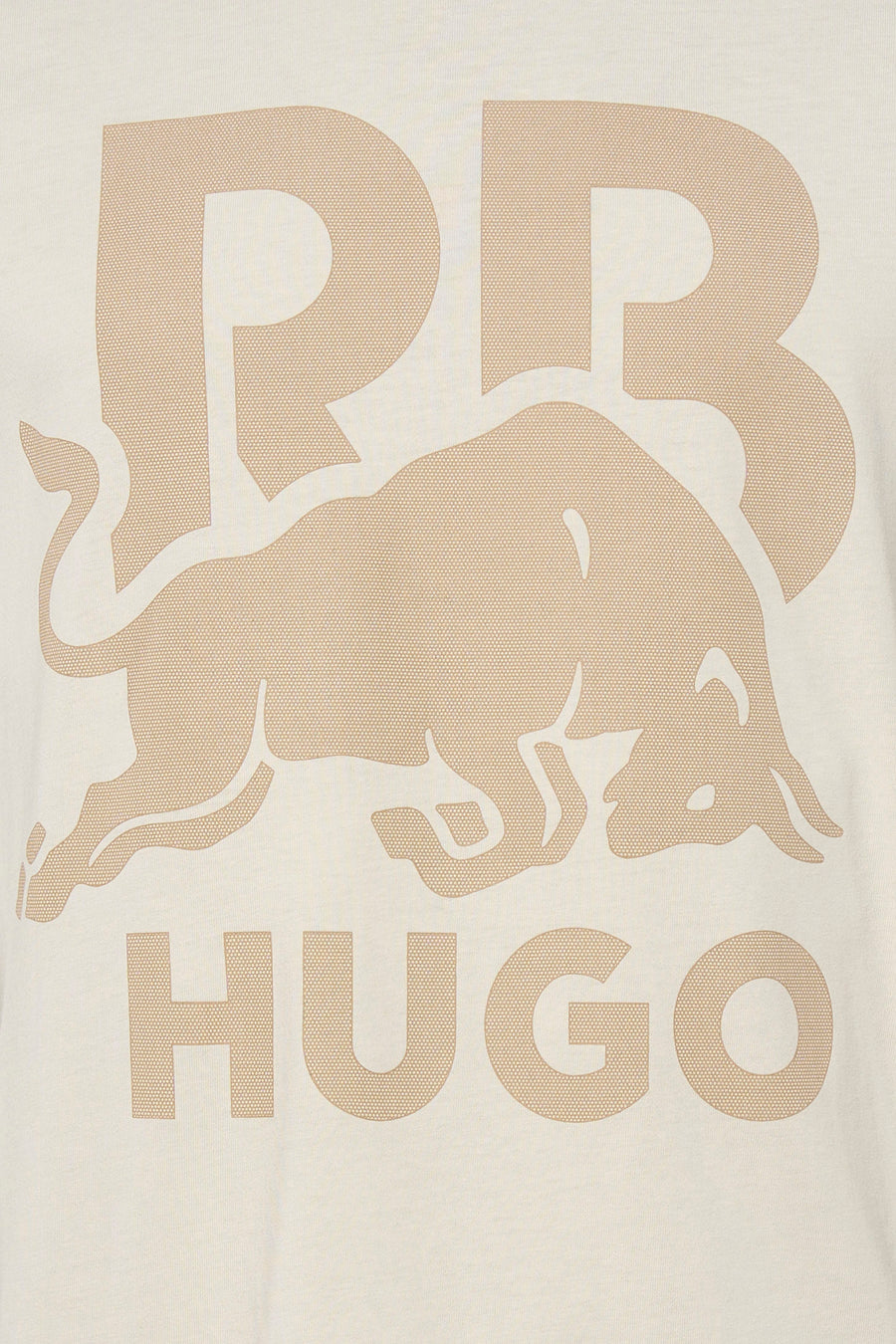 Ecru T-shirt met korte mouwen van HUGO met een grafische print van een stier en tekst.