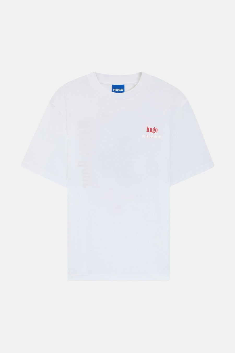 Wit T-shirt van HUGO BLUE, met klein rood merklogo en sterren op de borst.