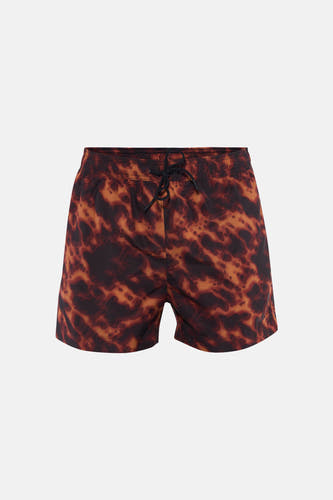 Multicolor zwemshort van HUGO met abstracte oranje-bruine vlekken en een zwarte trekkoord.