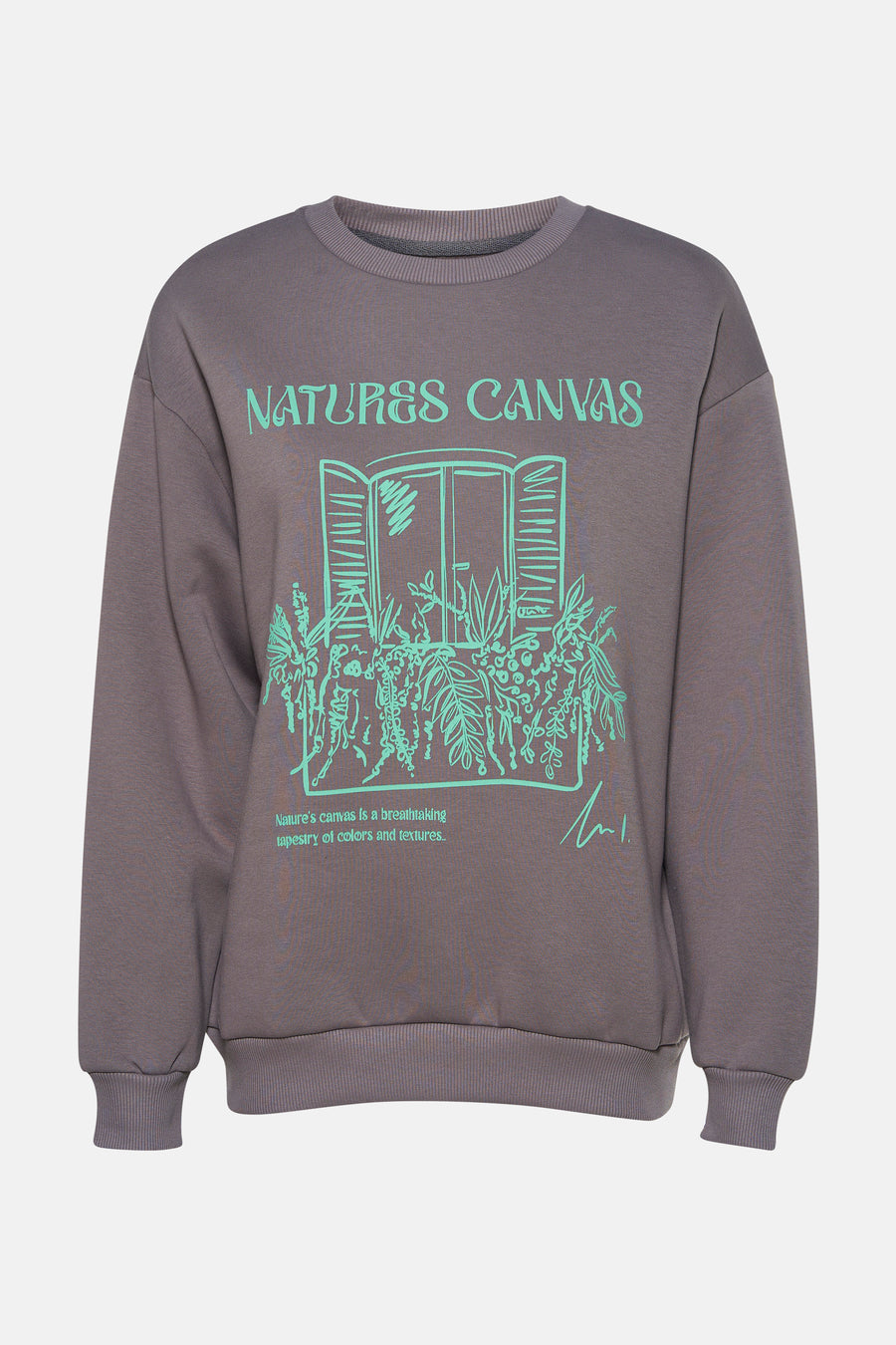 Gilet gris de 24 couleurs avec des illustrations bleu clair d'une fenêtre et de plantes.