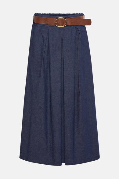 Robe longue bleu marine en denim de Terra di Siena avec ce ce et des plis.