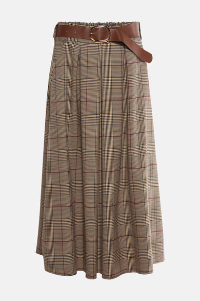 Multikleurige 3/4 rok van Terra di Siena, met een bruine riem met gouden gesp.