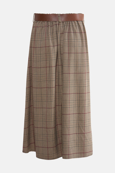 Multicolor 3/4 rok van Terra di Siena, met een geruit patroon en bruine riem.
