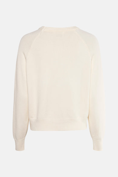 Ecru trui met ronde hals van Terra di Siena, met lange mouwen en ribgebreide boorden.
