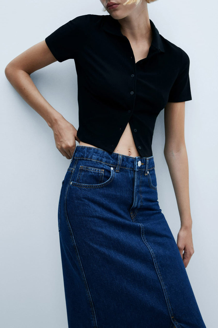 Lange rok - mid blue denim