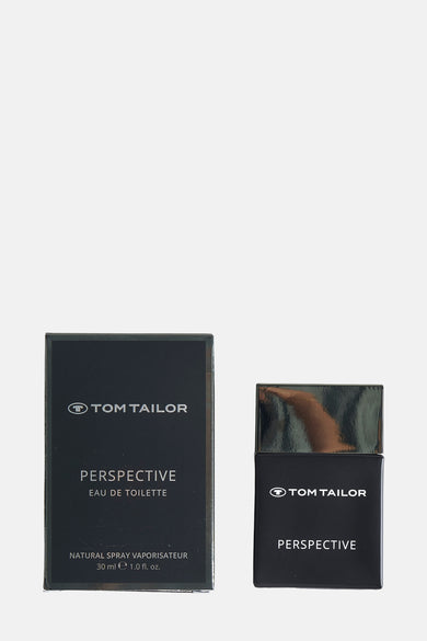 Parfum d'homme noir de Tom Tailor, avec un design et un emballage minimalistes.