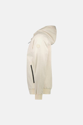 Beige korte jas van Cars, zijaanzicht met capuchon en een ritszak.