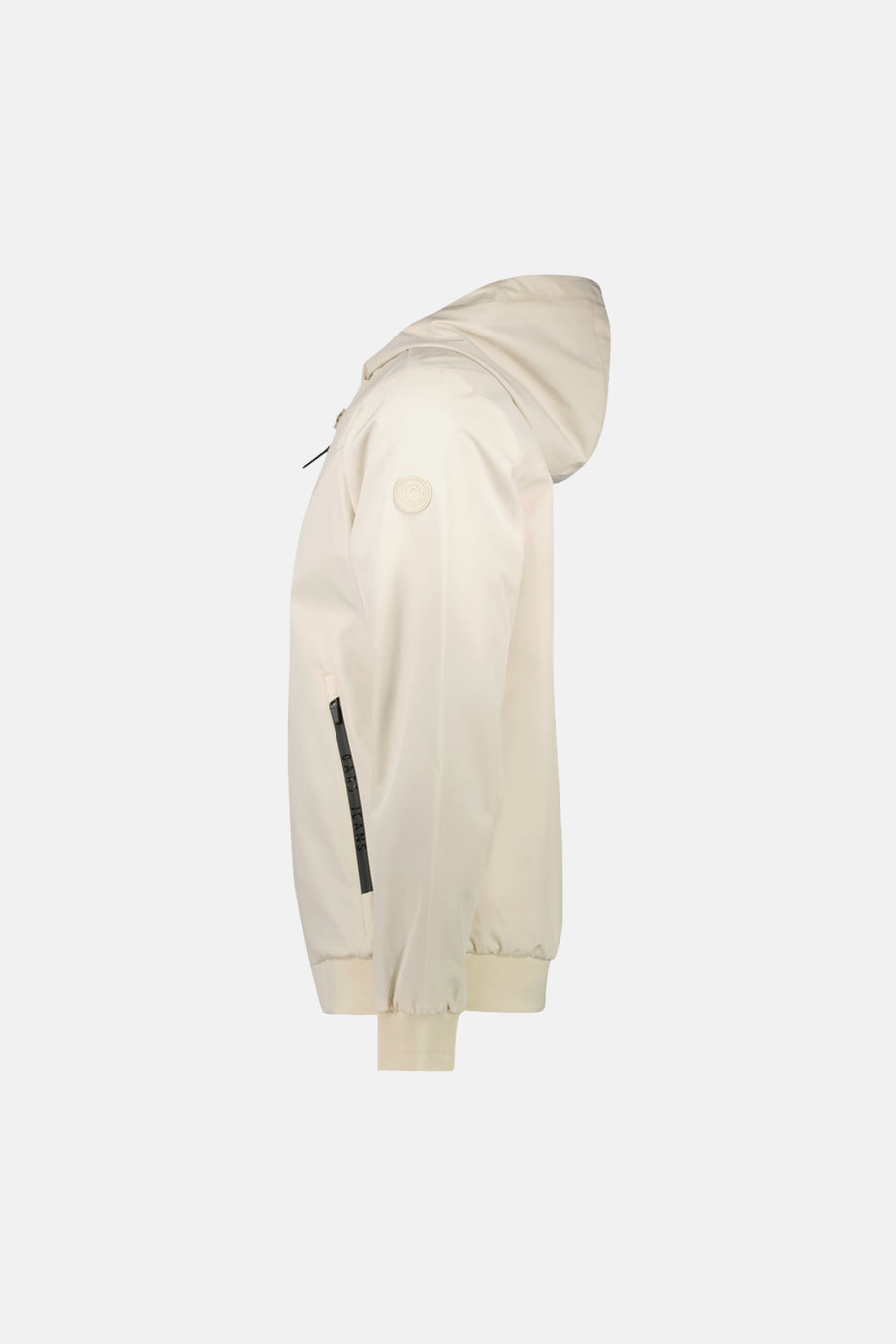 Beige korte jas van Cars, zijaanzicht met capuchon en een ritszak.