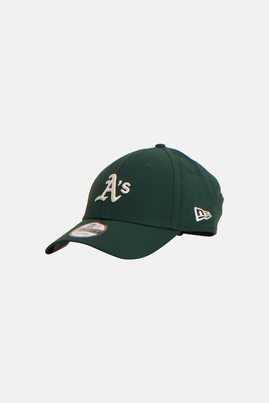 Groene pet van New Era met het Oakland Athletics logo en een gebogen klep.
